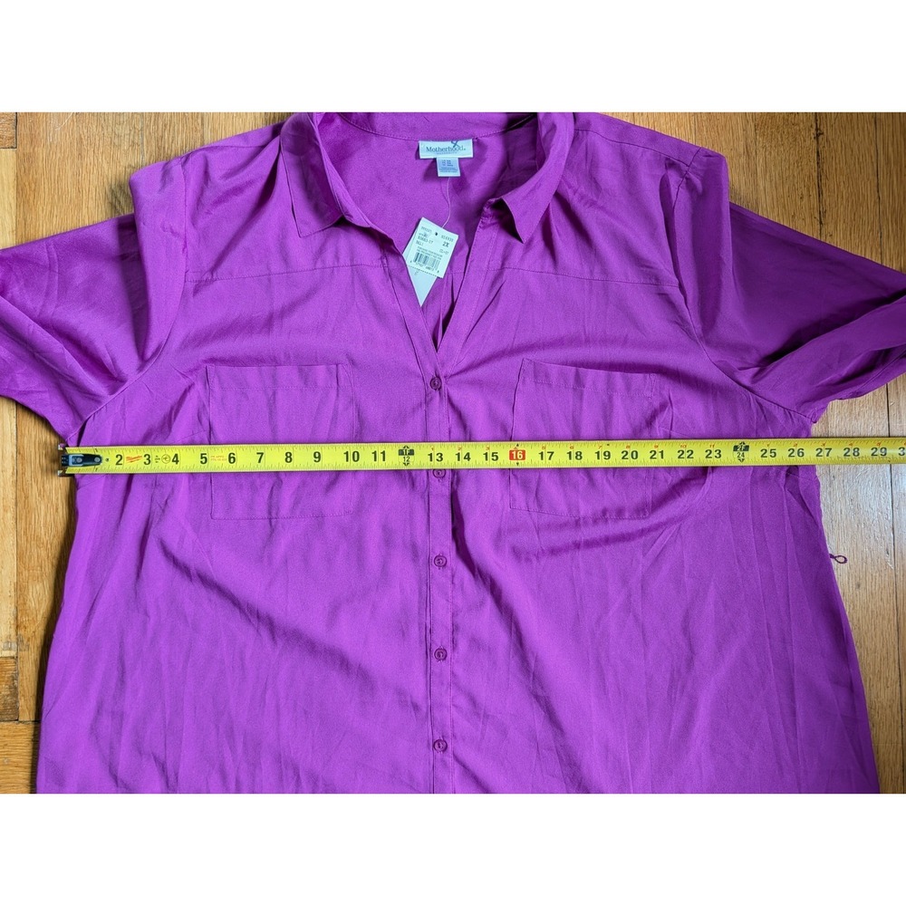 Motherhood Maternity Plus Blouse Button Up Long Sleeve Roll Tab Fuchsia Career - Picture 10 of 12